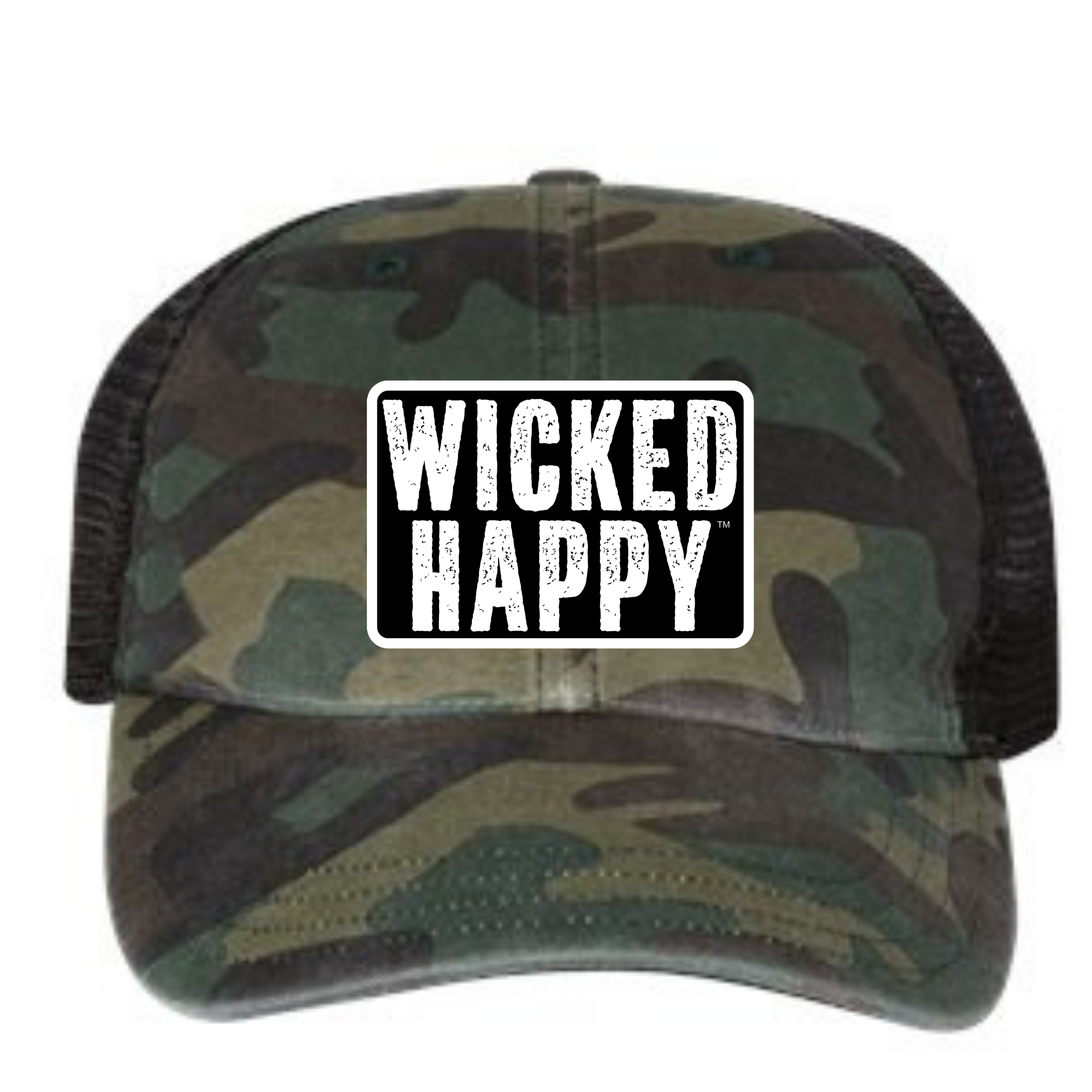 West Coast Garment Washed Trucker Cap - Camo Front / Black Back / Black Logo