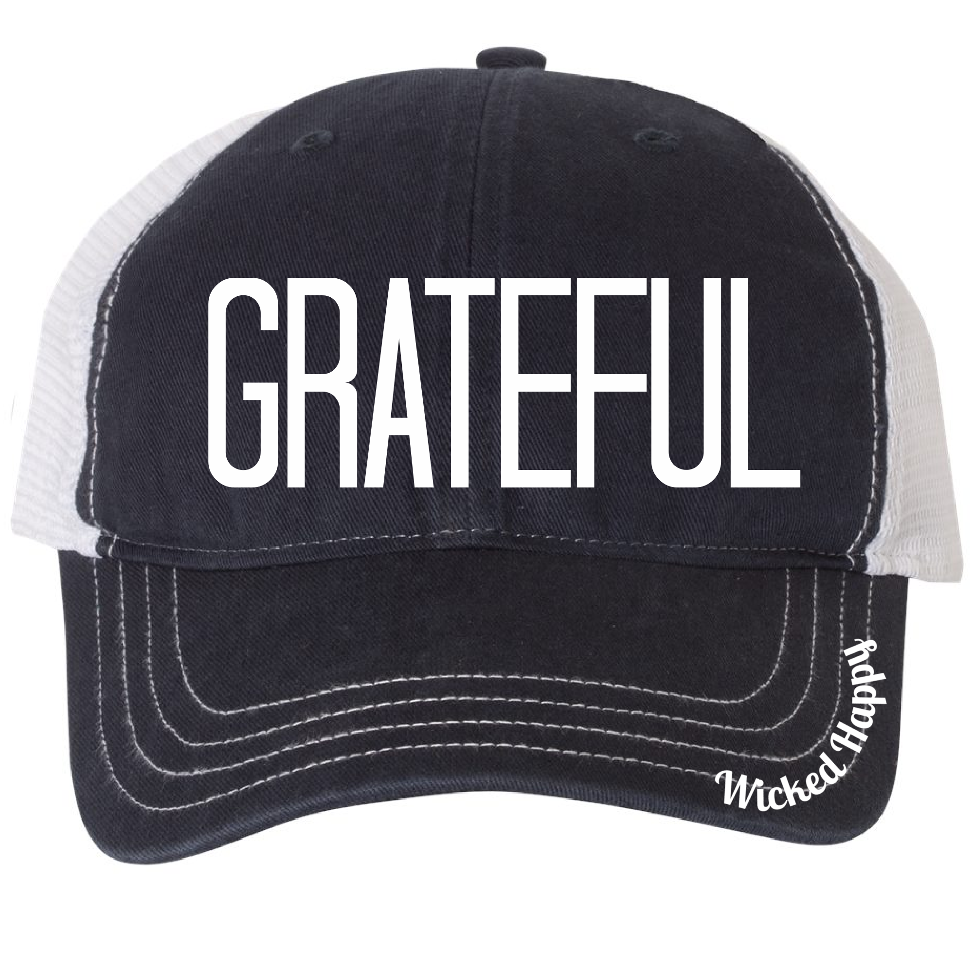 GRATEFUL - GARMENT WASHED TRUCKER CAP - NAVY FRONT/WHITE BACK