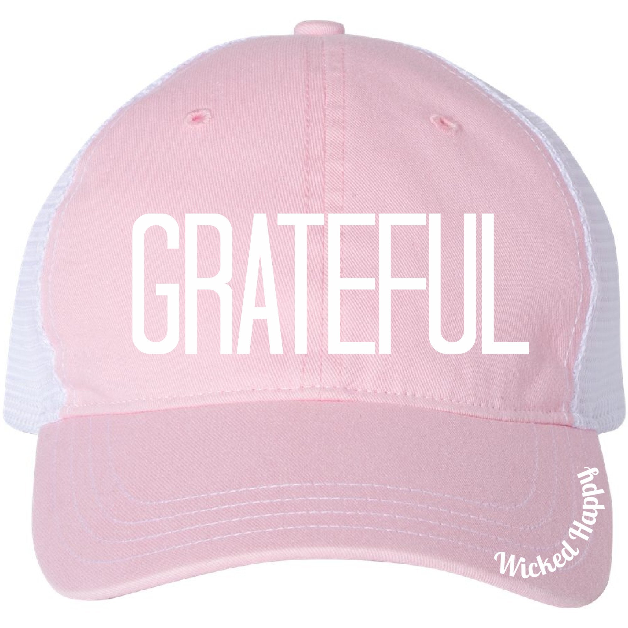 GRATEFUL - GARMENT WASHED TRUCKER CAP - PINK FRONT/WHITE BACK