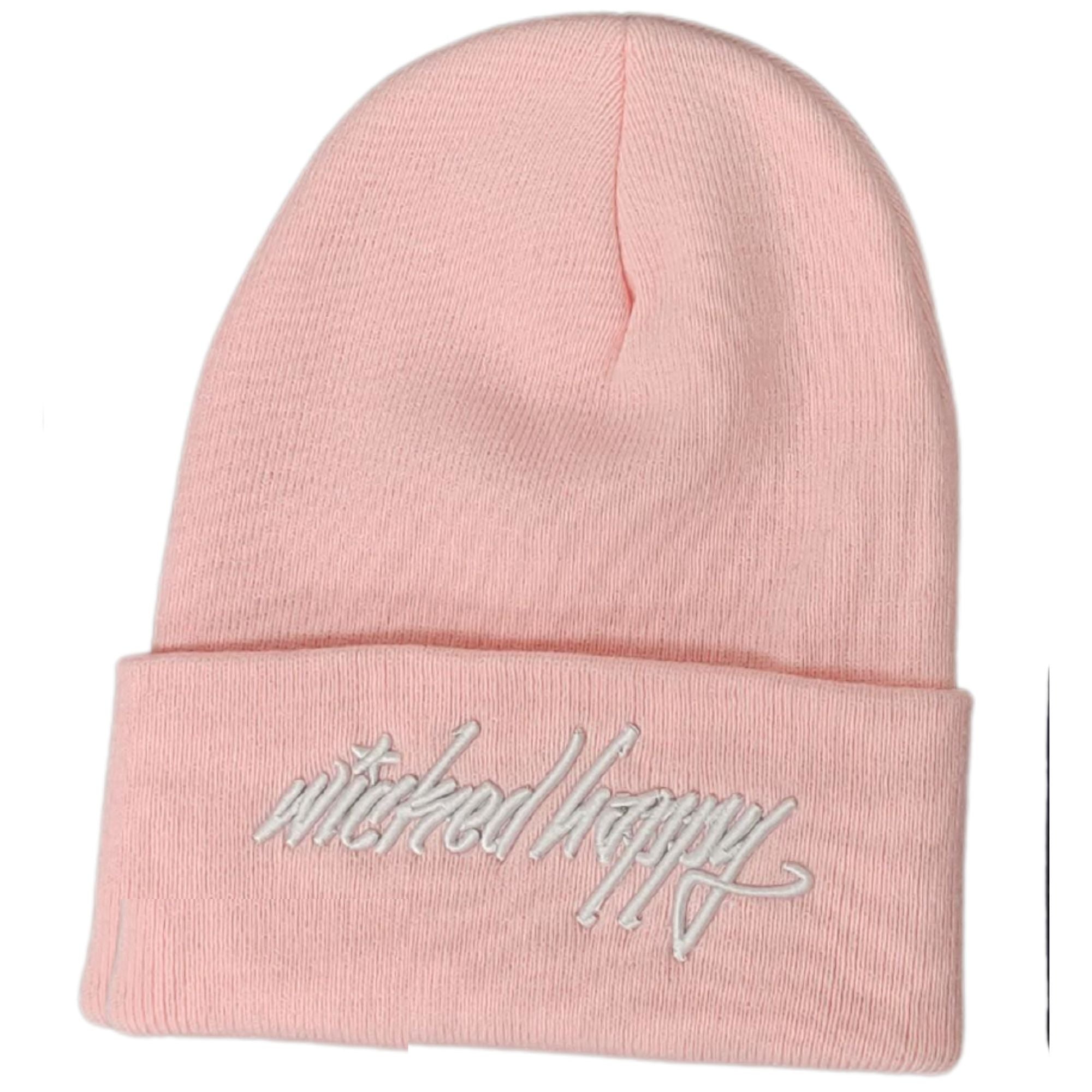 Long Style Graffiti Signature Logo Beanie - Light Pink