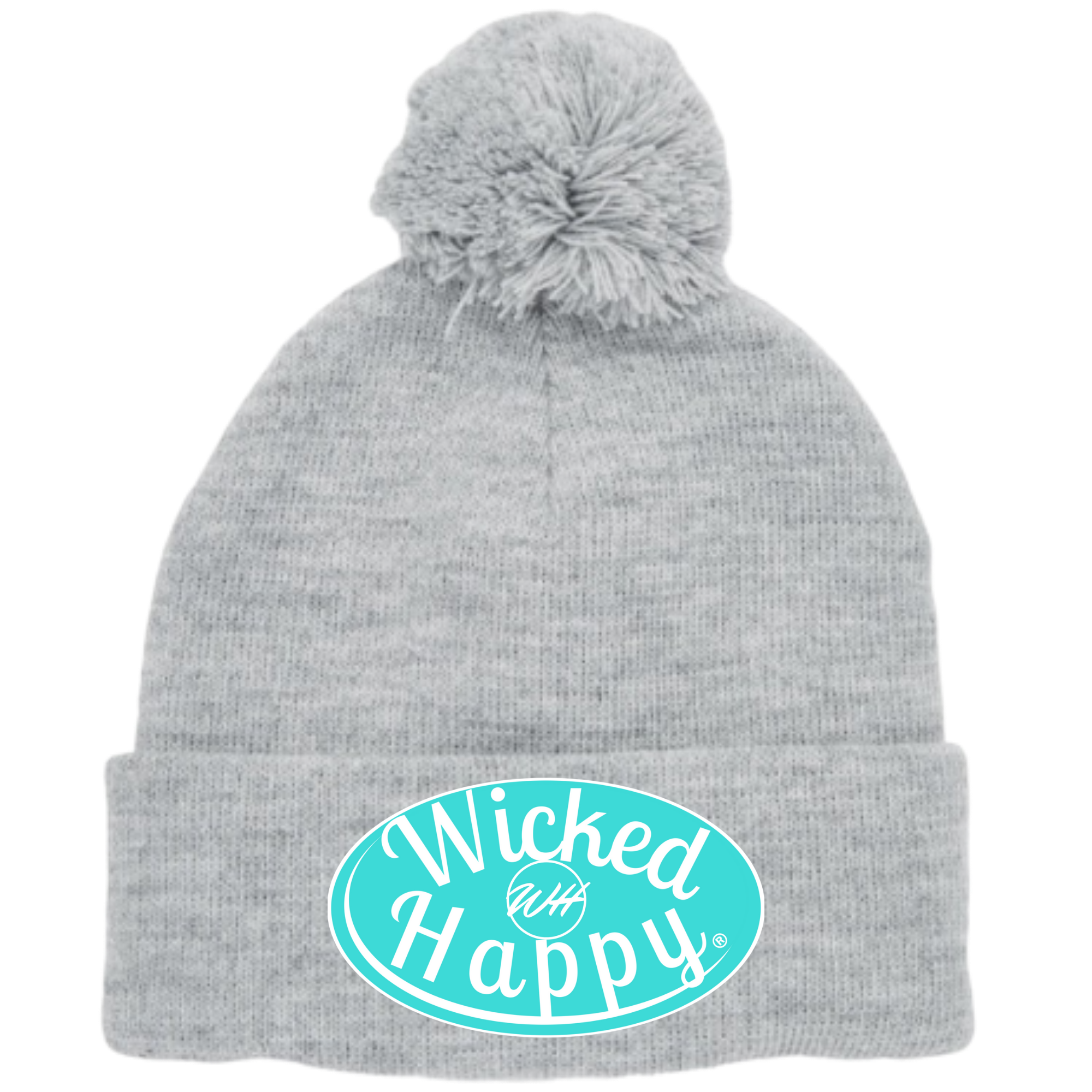 Long Style Pom Pom Beanie Grey - Aqua Signature Logo