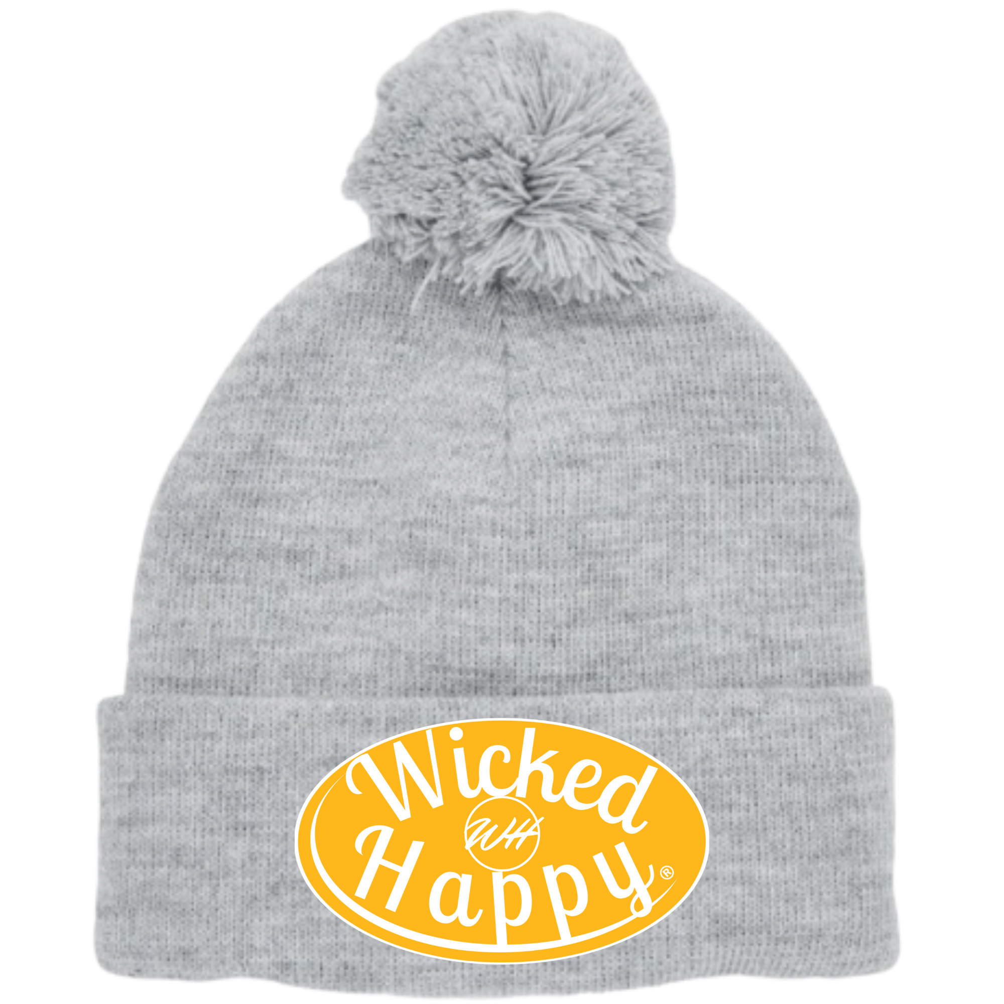 Long Style Pom Pom Beanie Grey - Yellow Signature Logo