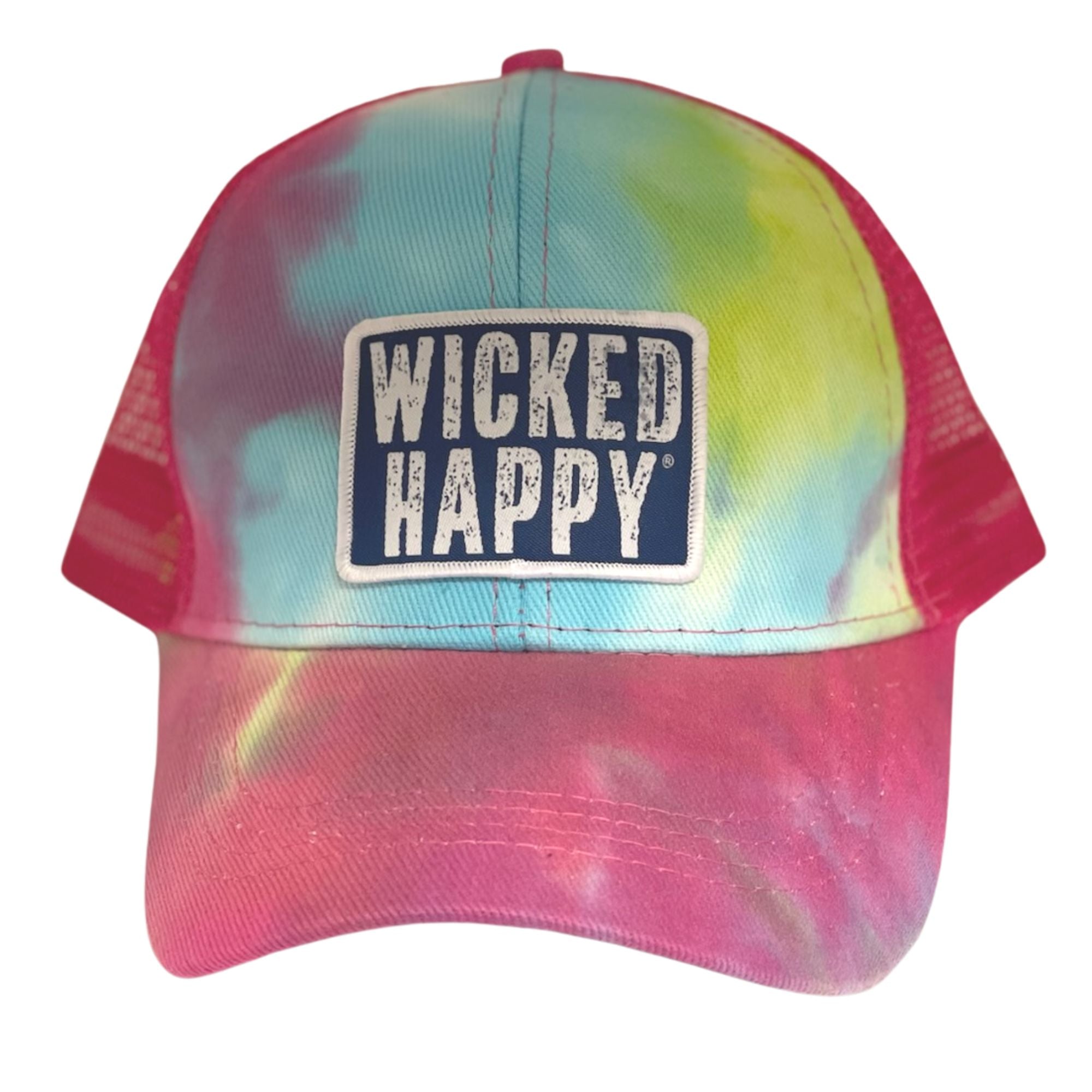 Rainbow Tie Dyed Ponytail Adjustable Mesh Trucker Cap - Navy West Coast Logo