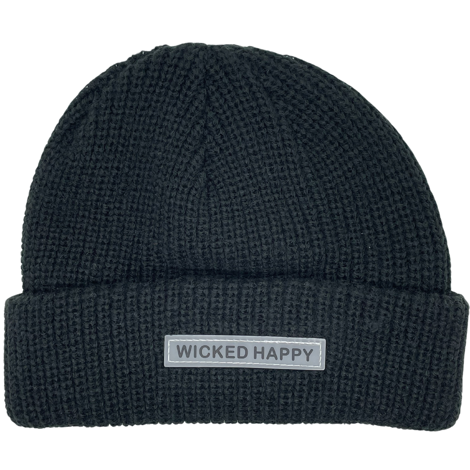 Ribbed Rubber Logo Beanie - Black