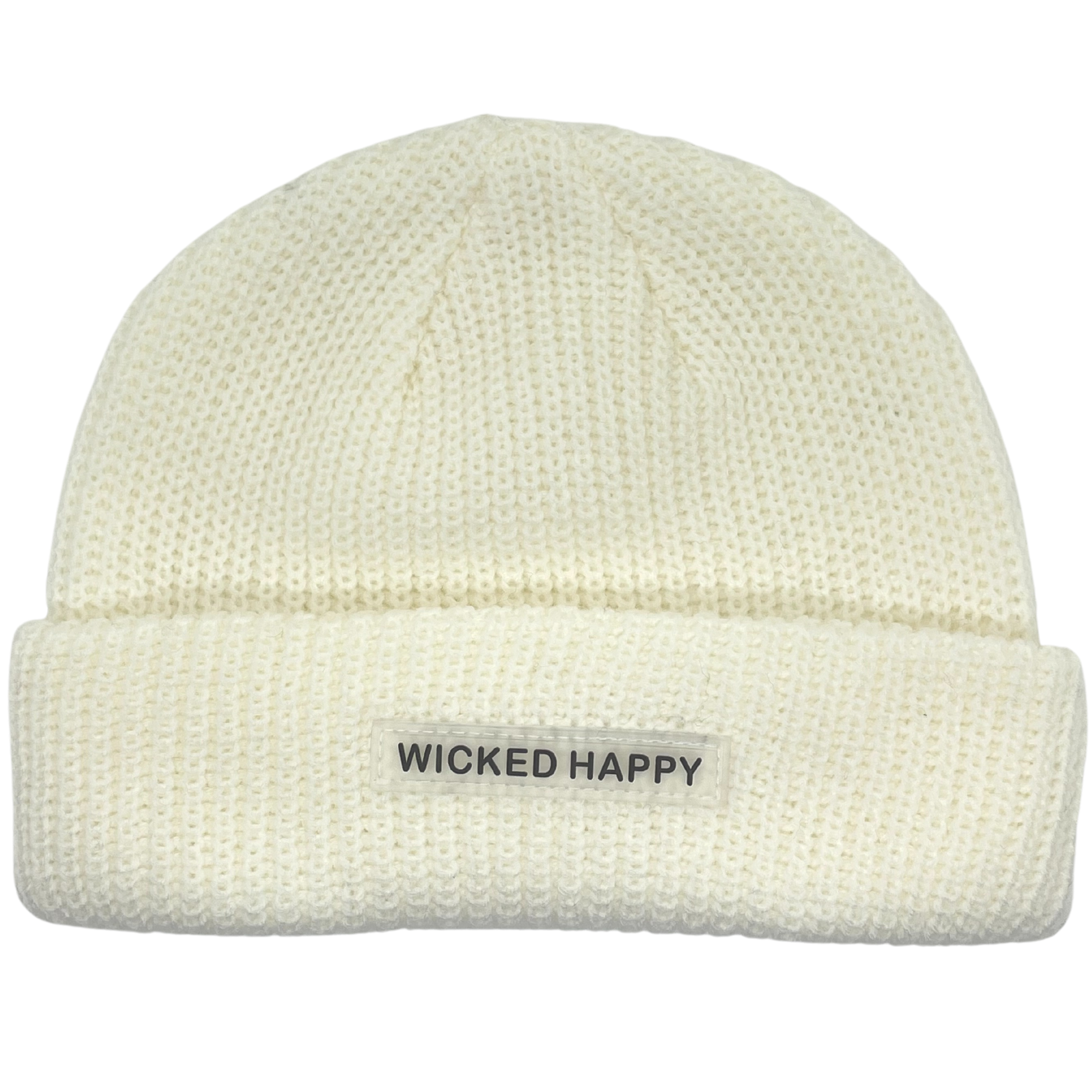 Ribbed Rubber Logo Beanie - Cream