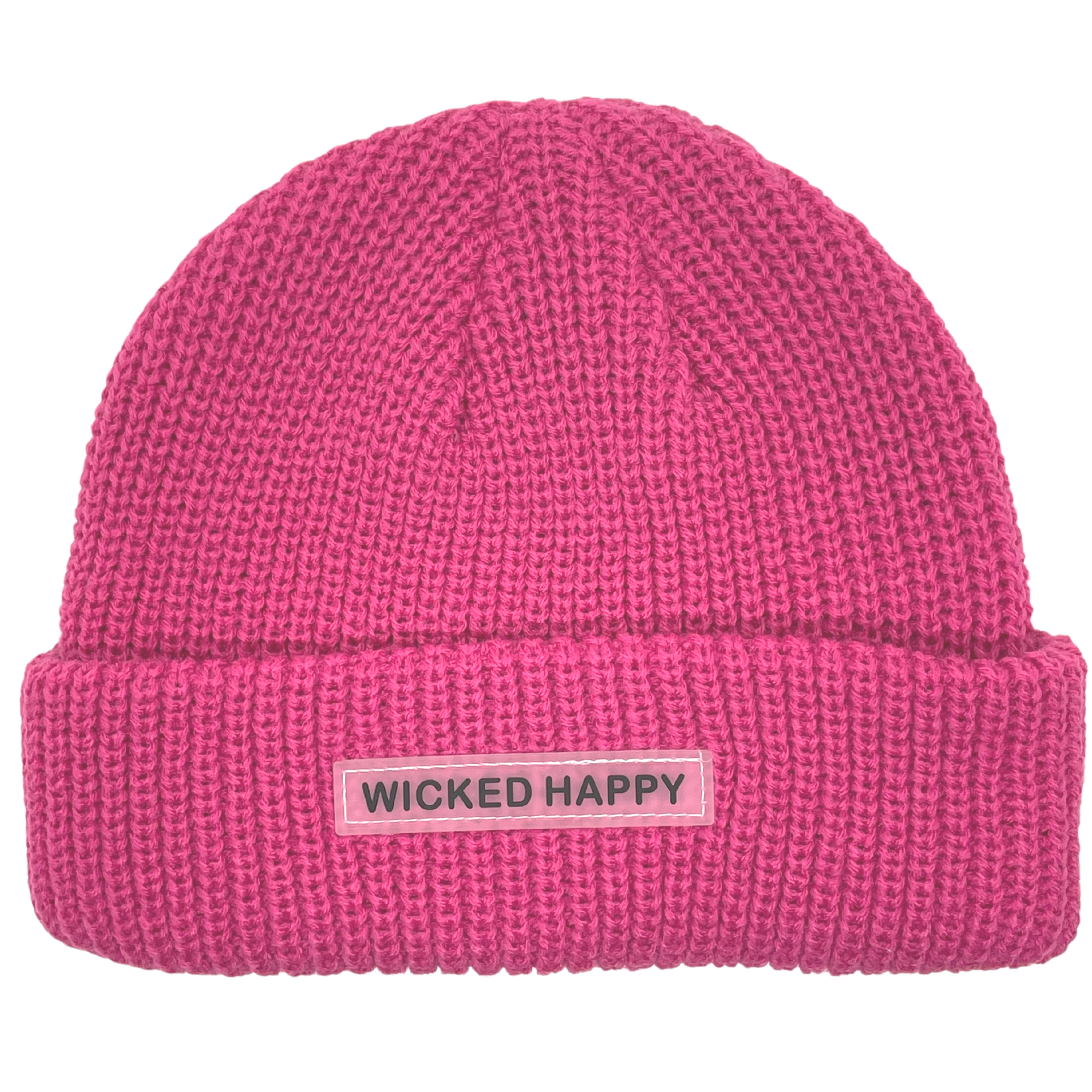 Ribbed Rubber Logo Beanie - Pink